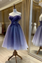 Beautiful Sweetheart Tulle With Lace Short Evening Prom Dresses, Purple Homecoming Dresses