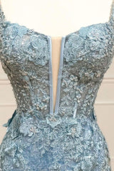Beautiful Tiffany Blue Spaghetti Straps Tulle Applique Long Evening Prom Dresses Sequined Evening Dresses With Slits