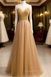 Beautiful Tulle Beaded Sweetheart Party Dresses, A-Line Tulle Floor Length Evening Prom Dresses