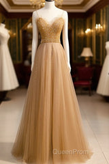Beautiful Tulle Beaded Sweetheart Party Dresses, A-Line Tulle Floor Length Evening Prom Dresses