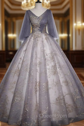 Beautiful Tulle V-neckline Long Evening Dresses, Tulle Lace Applique Party Dresses