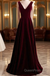Beautiful Wine Red Simple Long A-Ine Wedding Party Dresses, Dark Red Evening Prom Dresses