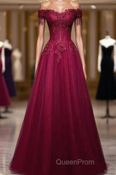 Beautiful Wine Red Tulle Sweetheart Long Evening Prom Dresses A-Line Party Dresses Elegant Evening Dresses