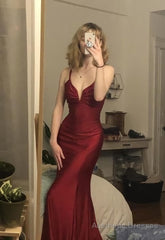 Beauty V Neck Evening Party Dress, Satin Prom Dresses