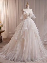 Beige A-line Tulle Beading Long Prom Dress, Beige Formal Dress