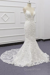 Best Long Mermaid Spaghetti Strap Appliques Lace Wedding Dresses