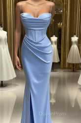 Baby Blue Mermaid Sweetheart Evening Prom Dresses With Spaghetti Straps