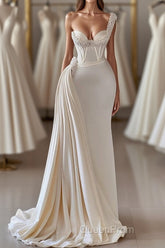 Biztunnel Charming Long Sweetheart One Shoulder Mermaid Evening Prom Dresses with Ruffles