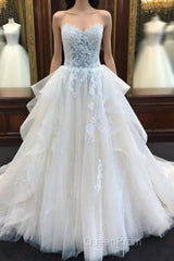 Biztunnel Long A-Line Strapless Lace Tulle Wedding Dresses