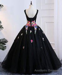 Black Tulle Long Prom Gown Black Evening Dress