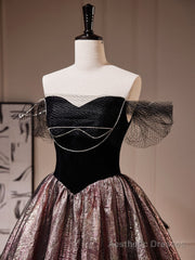 Black A-Line Satin Tulle Long Prom Dresses, Black Formal Black Evening Dress