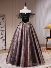 Black A-Line Satin Tulle Long Prom Dresses, Black Formal Black Evening Dress