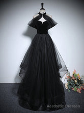 Black A-Line Tulle Long Prom Dress, Black Long Evening Dress