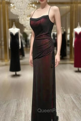 Black and Red Straps Long Simple Party Dresses, Black and Red Evening Prom Dresses