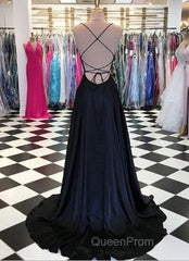Black And Royal Blue Evening Prom Dresses, Evening Gown, Graduation School Party Dresses, Winter Formal Dresses