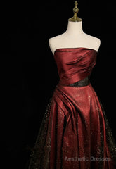 Black and Wine Red Satin Off Shoulder Formal Dress, A-line Long Prom Dress