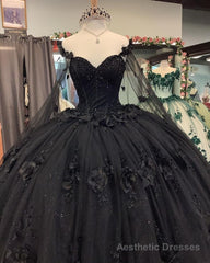 Black Ball Gown Quinceanera Dresses with Flowers