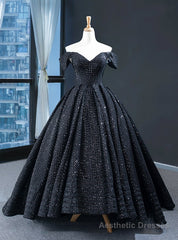 Black Ball Gown Sequins Off the Shoulder Prom Dress
