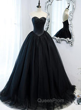 Black Ball Gown Sweetheart Satin and Tulle Evening Gown, Black Party Dresses