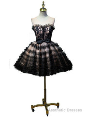Black Ball Gown Sweetheart Tulle Lace up Bow Homecoming Dress