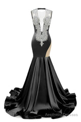 Black Deep V Neck Mermaid Satin Prom Dresses Sparkly Beaded Pageant Crystals Evening Formal Dresses