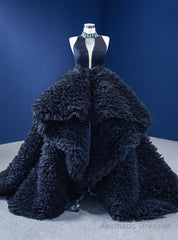 Black High Neck Crystal Prom Dress