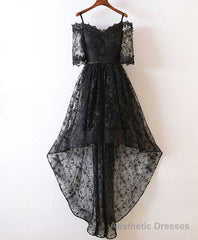 Black High Low Lace Prom Dress, Black Homecoming Dress