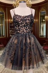 Black Lace Short Evening Prom Dresses, Cute A-Line Homecoming Party Dresses