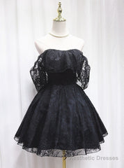 Black Lace Strapless Mini Homecoming Dress