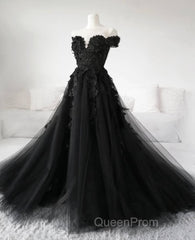Black Lace Wedding Dresses Off The Shoulder Pearls Tulle Formal Evening Prom Dresses