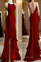 Black Mermaid Beach Wedding Dresses With Ruffles, Spaghetti Straps Backless Evening Prom Gown