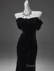 Black Mermaid Off-The-Shoulder Velvet Long Evening Prom Dresses, Elegant Quinceanera Dresses