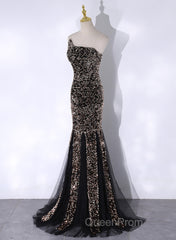 Black Mermaid Sequins Long Evening Prom Dresses, Black Evening Dresses Party Dresses