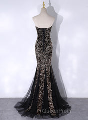 Black Mermaid Sequins Long Evening Prom Dresses, Black Evening Dresses Party Dresses
