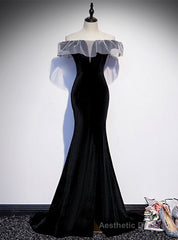 Black Mermaid Velvet Off the Shoulder Prom Dress