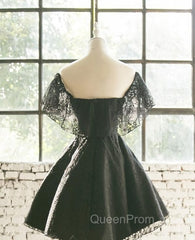 Black Off Shoulder Lace Sweetheart Lovely Short Homecoming Dresses, Black Party Dresses