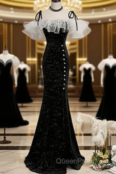 Black Off Shoulder Mermaid Long Formal Dresses, Black Wedding Party Dresses