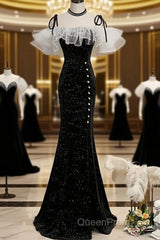 Black Off Shoulder Mermaid Long Formal Dresses, Black Wedding Party Dresses