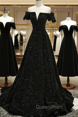 Black Off Shoulder Velvet Long Party Dresses Evening Prom Dresses, Black Simple Evening Dresses