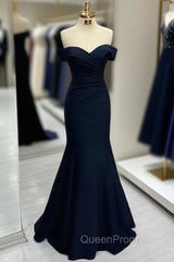 Black Off-the-shoulder Sweetheart Sleeveless Long Mermaid Evening Prom Dresses