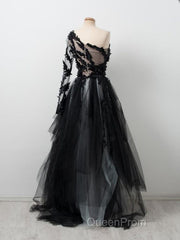 Black One Shoulder Tulle Long Evening Prom Dresses Evening Dresses