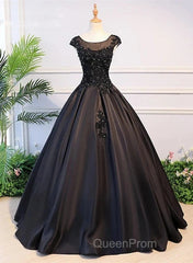 Black Satin Long Party Dresses Evening Gown A Line Floor Length Evening Prom Dresses Elegant