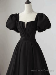 Black Satin Long Party Dress Prom Dress A-line Black Formal Dress prom dresses shops