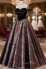 Black Satin Tulle Long Evening Prom Dresses, A-Line Off Shoulder Evening Dresses Evening Dresses