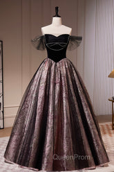 Black Satin Tulle Long Evening Prom Dresses, A-Line Off Shoulder Evening Dresses Evening Dresses