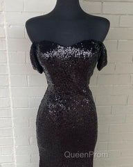 Black Sequin Off Shoulder Mermaid Dresses