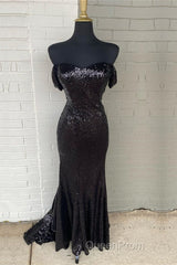 Black Sequin Off Shoulder Mermaid Dresses