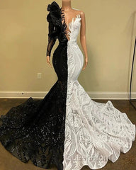 Black Sequin Trumpet Mermaid Long Sleeve Evening Prom Dresses