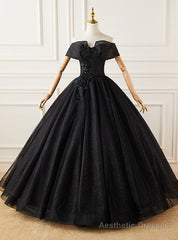 Black Sequins Off the Shoulder Appliques Quinceanera Dress