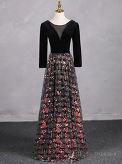 Black Sequins Velvet Long Sleeve Prom Dress